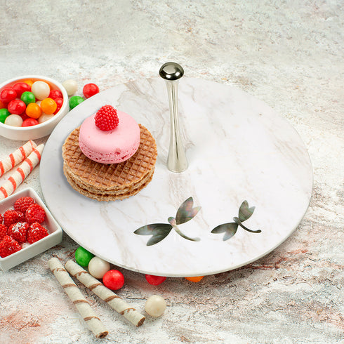 Marble Single Tier Tray with Handle